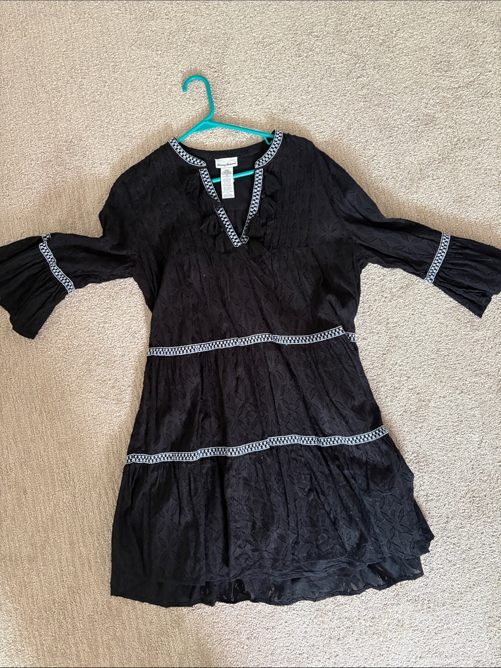 Tommy Bahama Black Tiered Dress with White and blue  Trim
